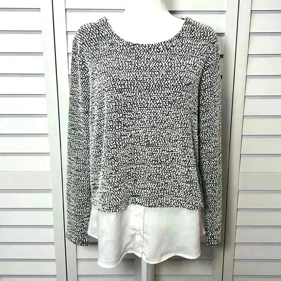 Calvin Klein Scoop Neck Popcorn Textured Layered Sweater Size L Black & White - Picture 1 of 8